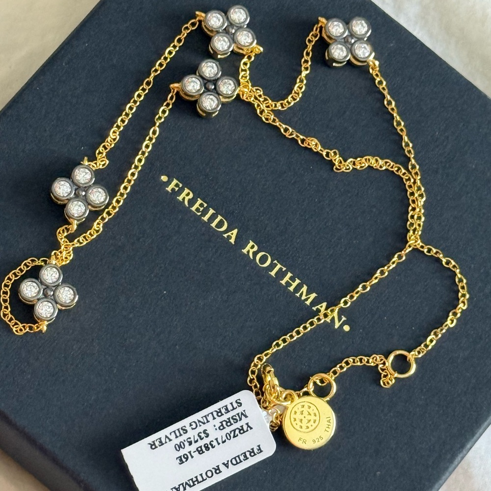 NWT Freida Rothman sterling Silver Gold plated clover Necklace - Picture 2 of 3